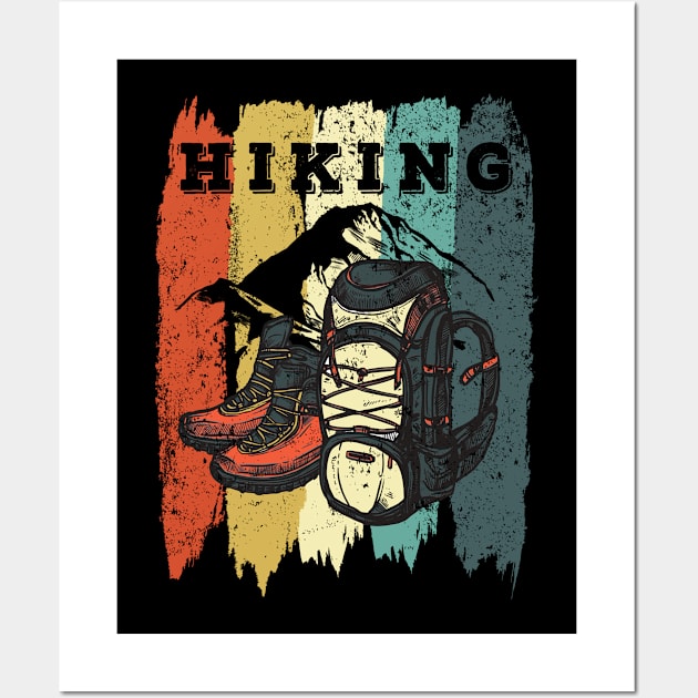 Vintage Hiking t shirts Camping Gears Retro Hiker Gift for men women Wall Art by Boneworkshop